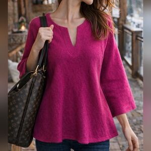 Jess Brown Wool Fuschia Caftan Top Shirt Blouse Tunic